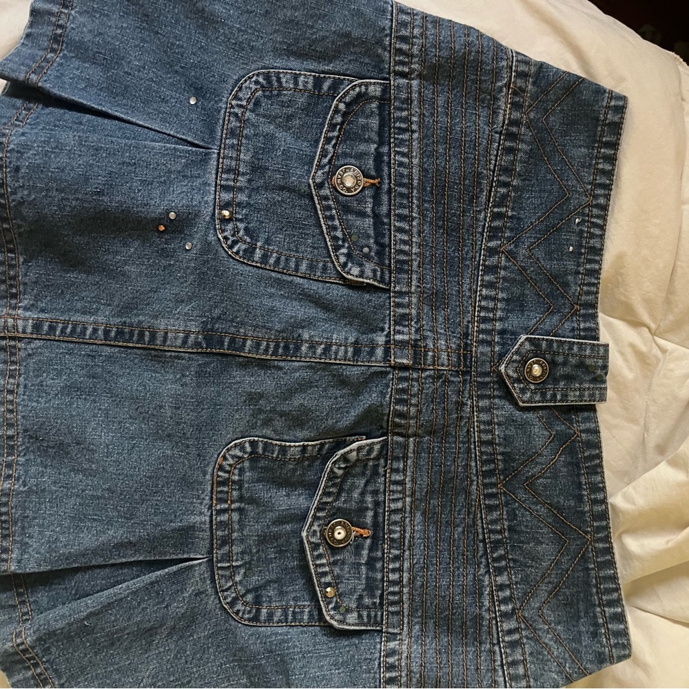 Denim Mini Skirt with Button Front & Pocket Studs - Picture 4 of 4
